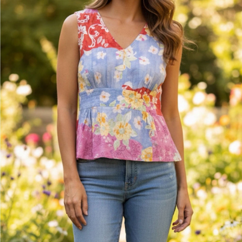 Hahgar Womens Cotton Floral Sleeveless Top - Multicolor Sz 6 Y2k Fairycore